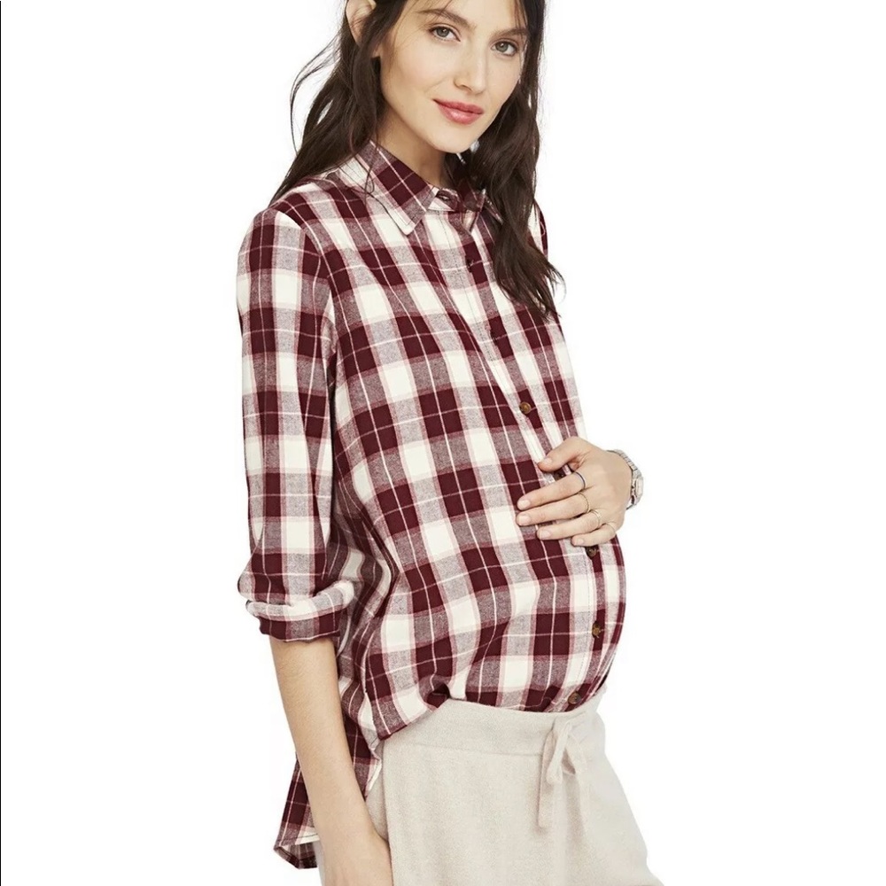 Hatch Maternity women’s The Flannel Bordeaux button down shirt size 1